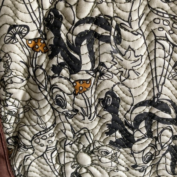 Disney Bambi & Flower Quilted Tote Brown Trim Floral Embroidered Straps - Picture 4 of 11